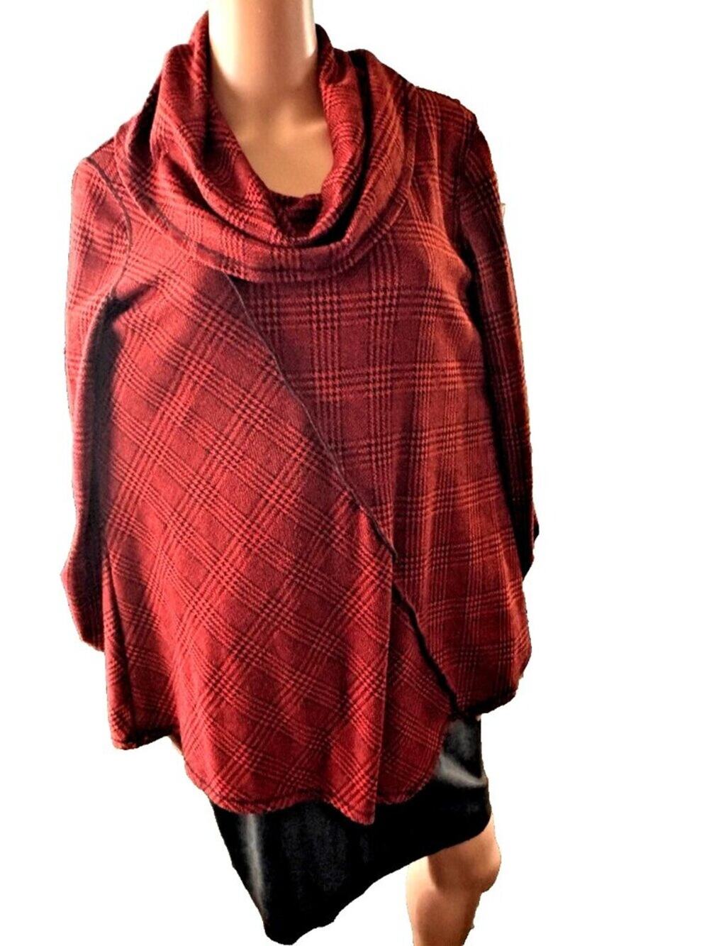 ALI MILES Women’s M Red & Black Houndstooth Cowl Neck Knit Tunic Sweater